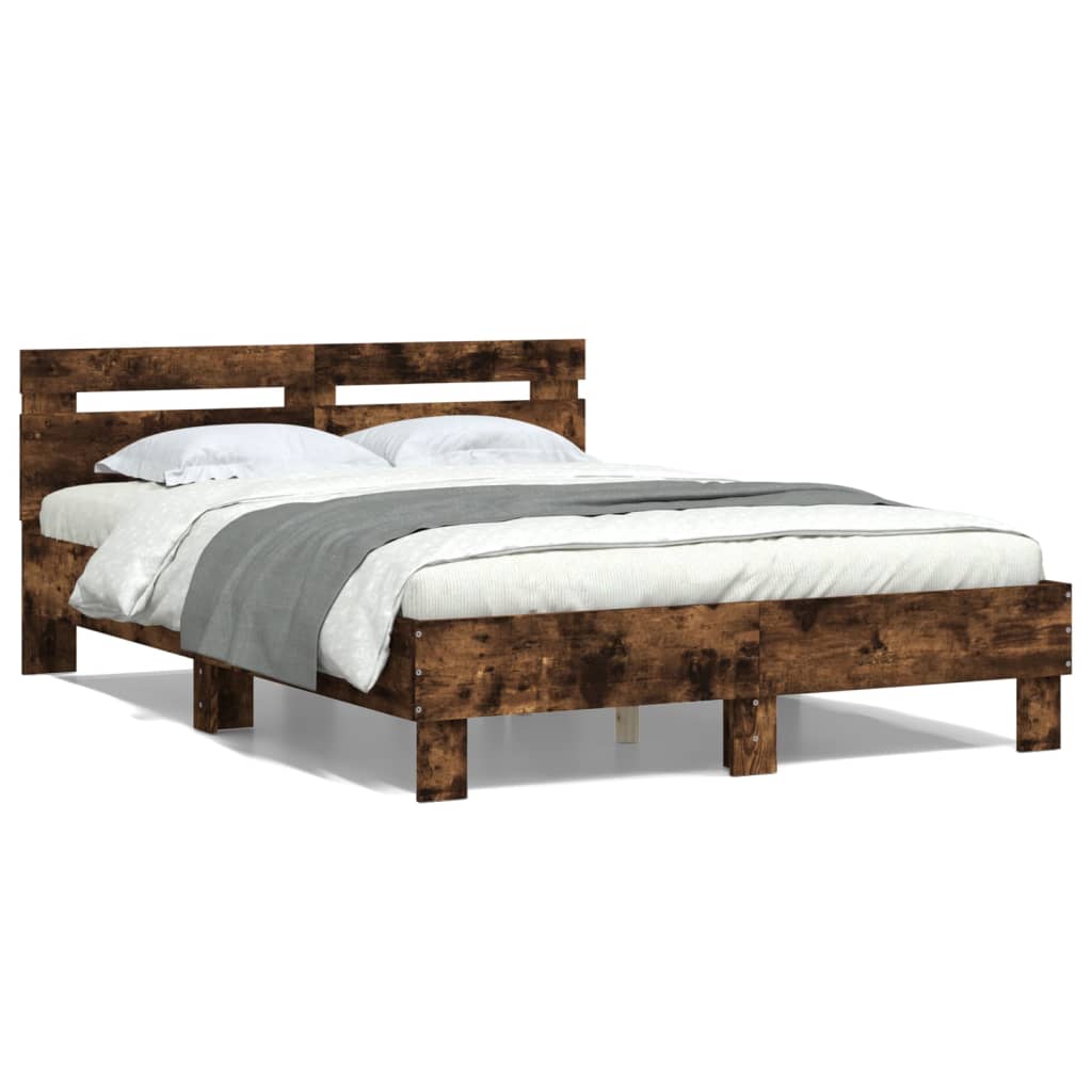 Bed Frame with Headboard Smoked Oak 135x190 cm Double Engineered Wood