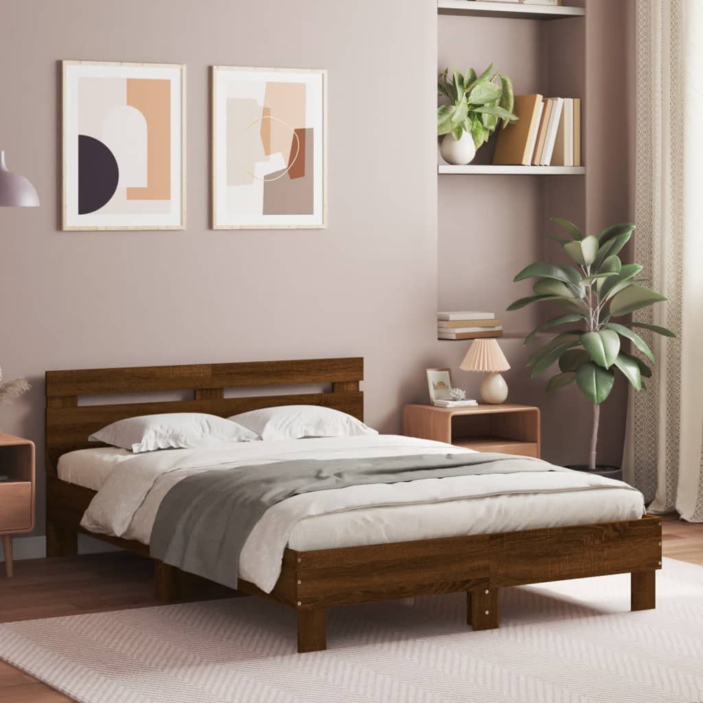 Bed Frame without Mattress Brown Oak 135x190 cm Double