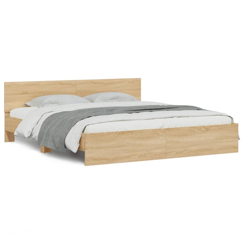 Bed Frame with Headboard Sonoma Oak 200x200 cm