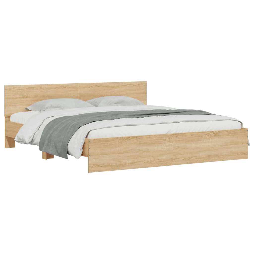 Bed Frame with Headboard Sonoma Oak 200x200 cm