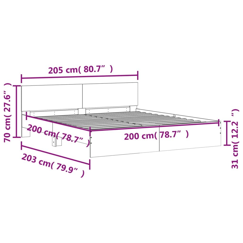 Bed Frame with Headboard Sonoma Oak 200x200 cm