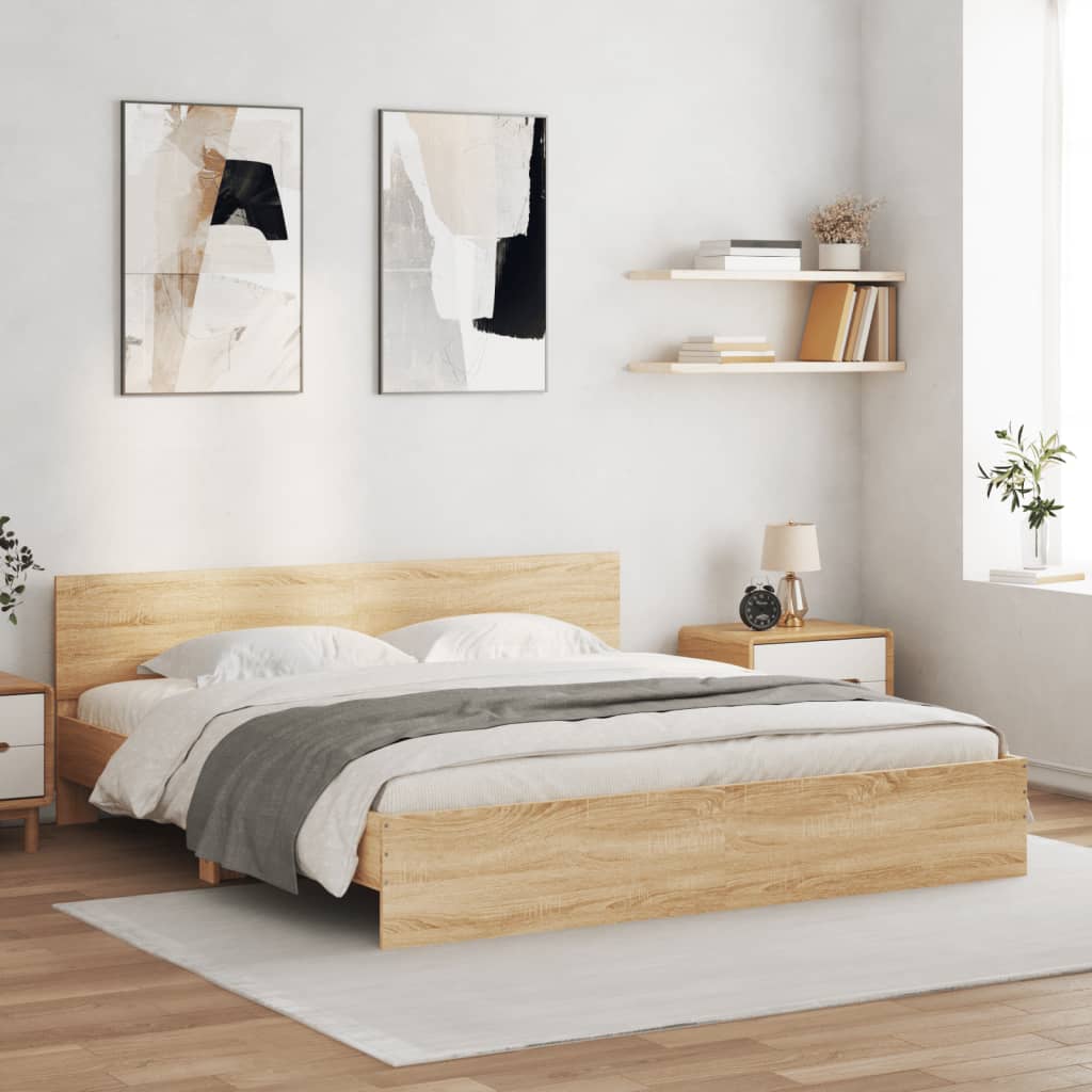 Bed Frame with Headboard Sonoma Oak 200x200 cm