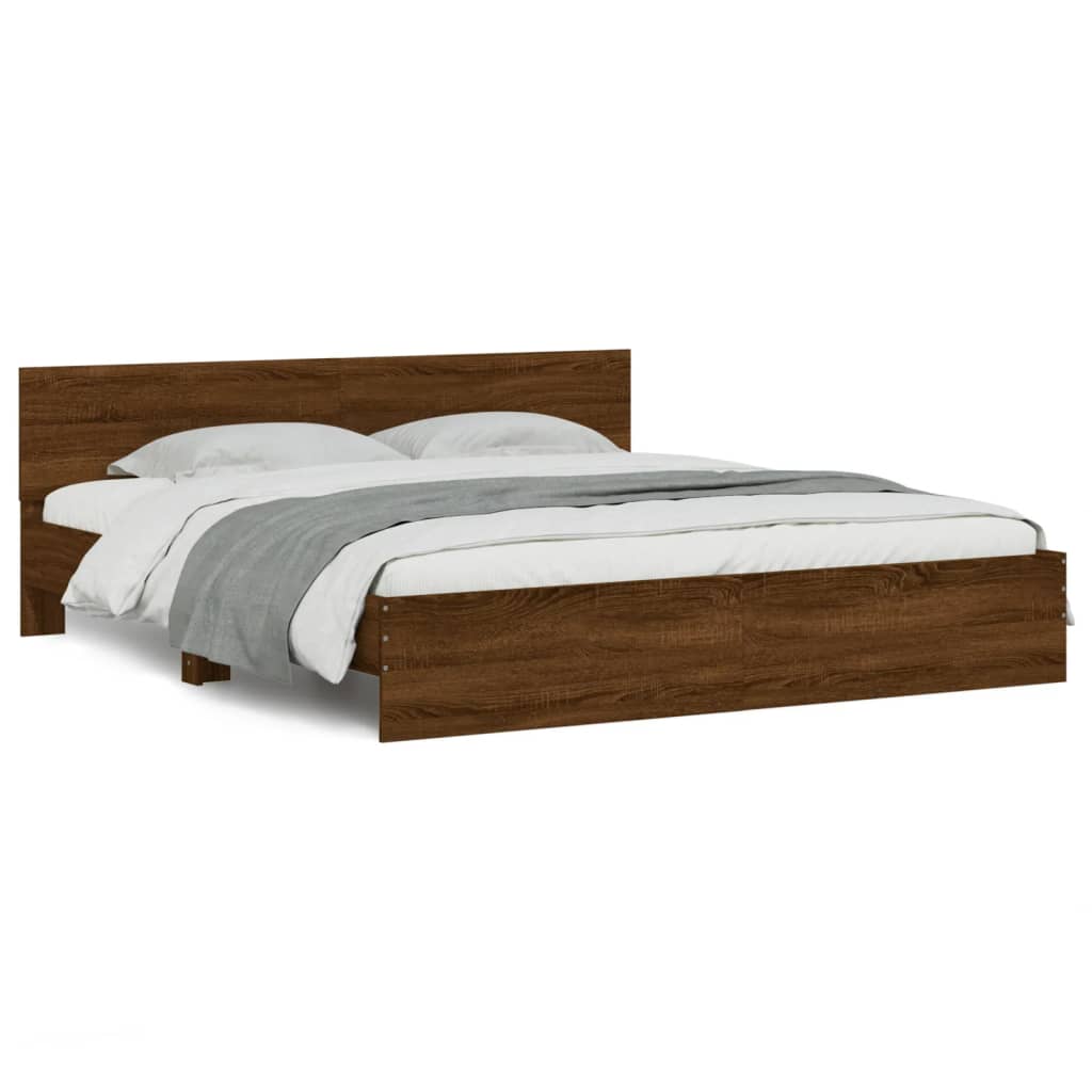 Bed Frame with Headboard Brown Oak 200x200 cm