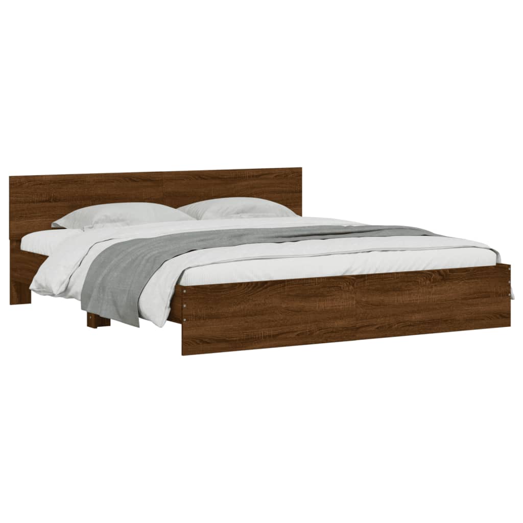 Bed Frame with Headboard Brown Oak 200x200 cm