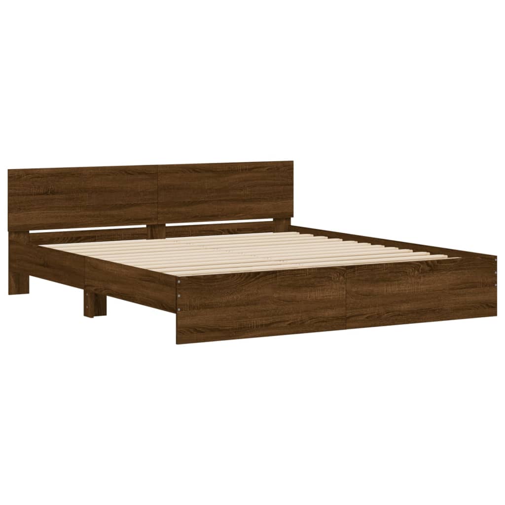 Bed Frame with Headboard Brown Oak 200x200 cm