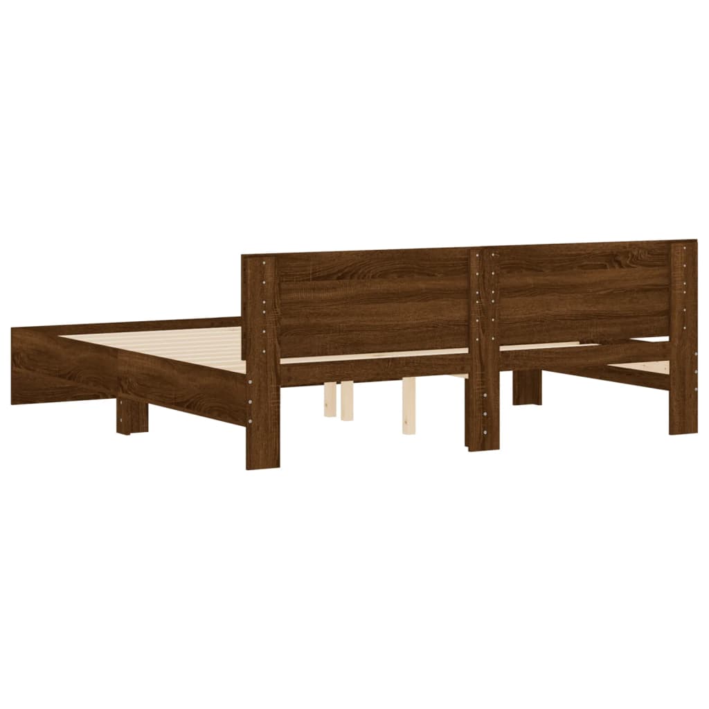 Bed Frame with Headboard Brown Oak 200x200 cm