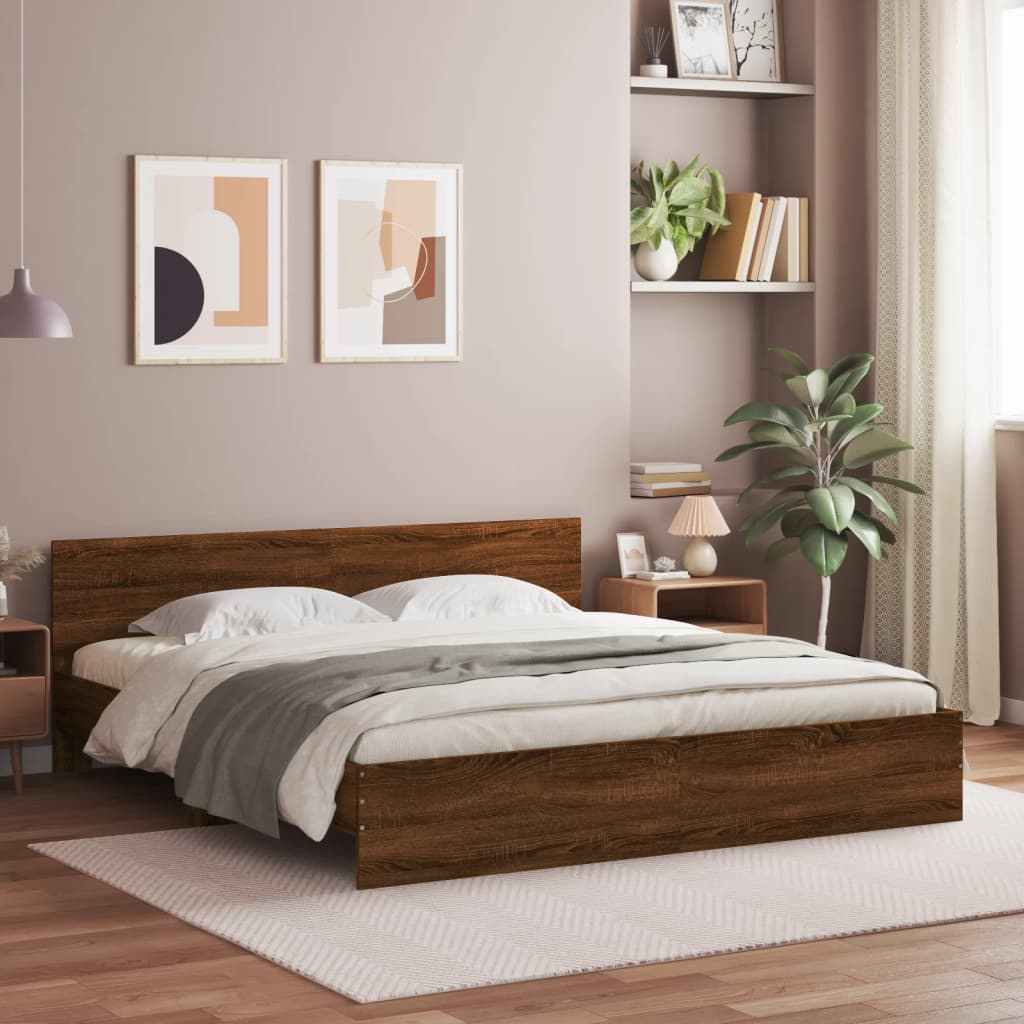 Bed Frame with Headboard Brown Oak 200x200 cm