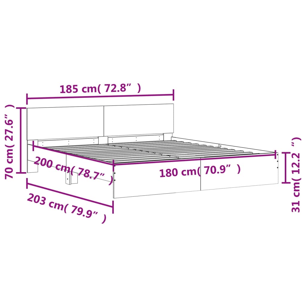 Bed Frame without Mattress Smoked Oak 180x200 cm Super King