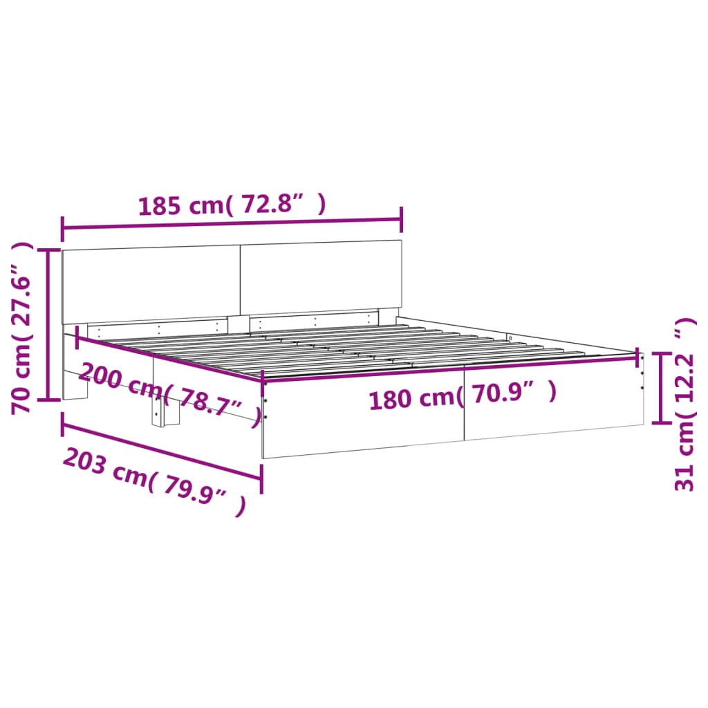 Bed Frame with Headboard Brown Oak 180x200 cm Super King Size