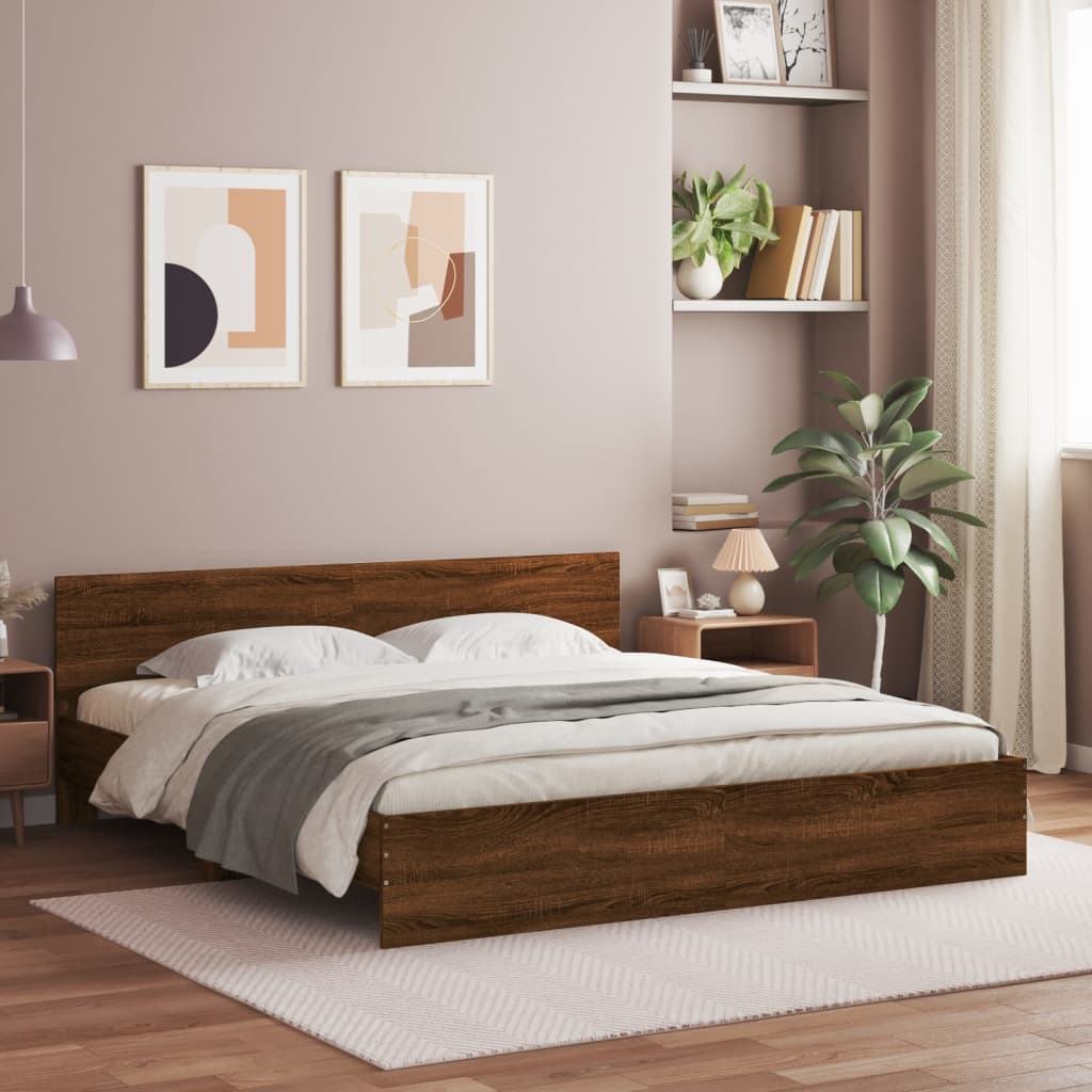 Bed Frame with Headboard Brown Oak 180x200 cm Super King Size