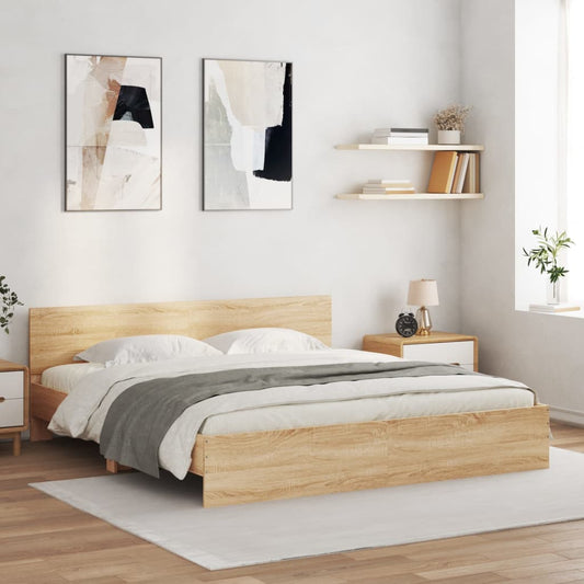 Bed Frame with Headboard Sonoma Oak 160x200 cm