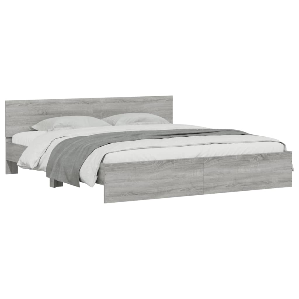 Bed Frame with Headboard Grey Sonoma 160x200 cm