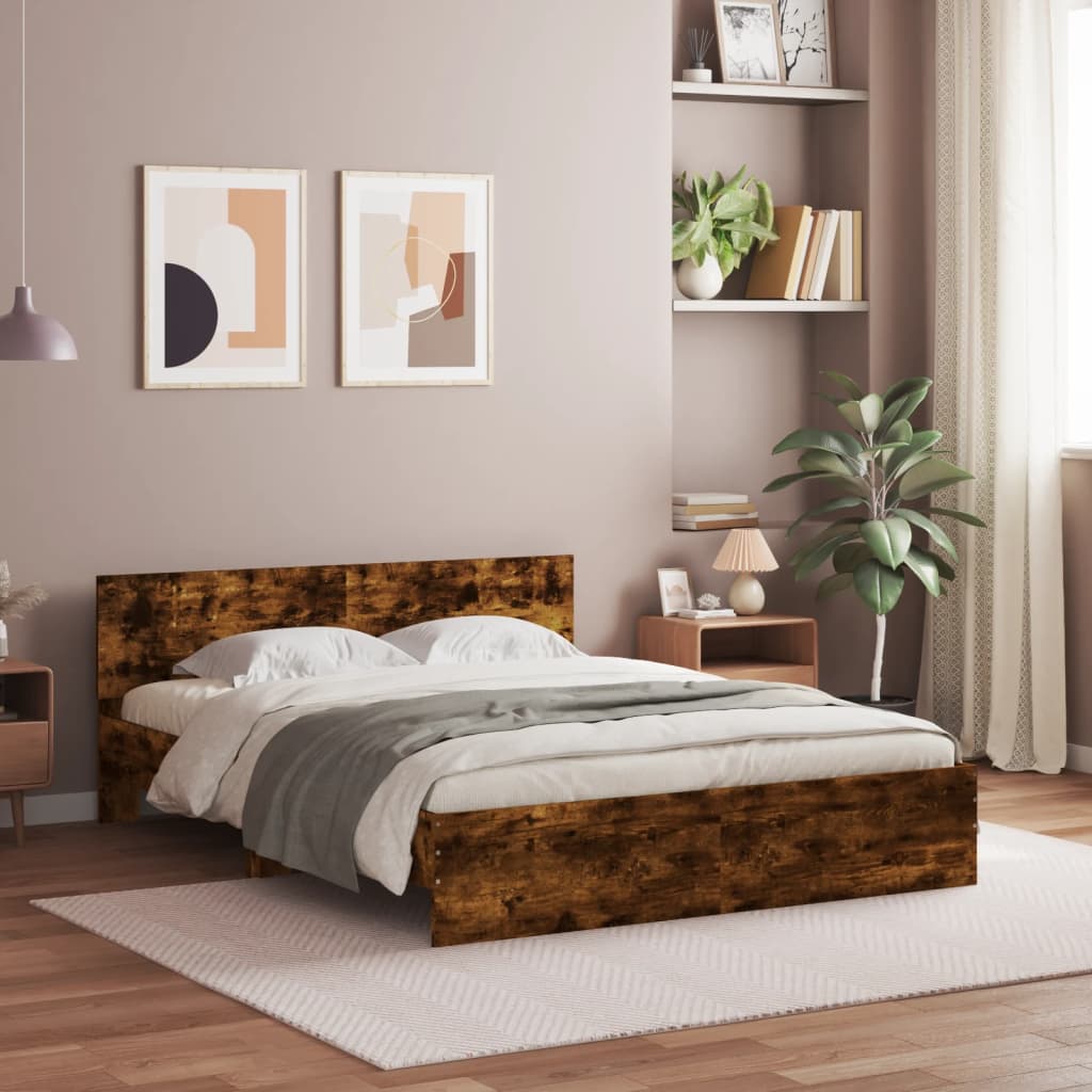 Bed Frame without Mattress Smoked Oak 150x200 cm King Size