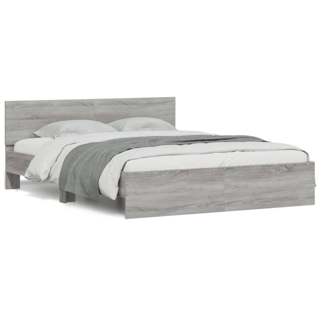 Bed Frame with Headboard Grey Sonoma 150x200 cm King Size