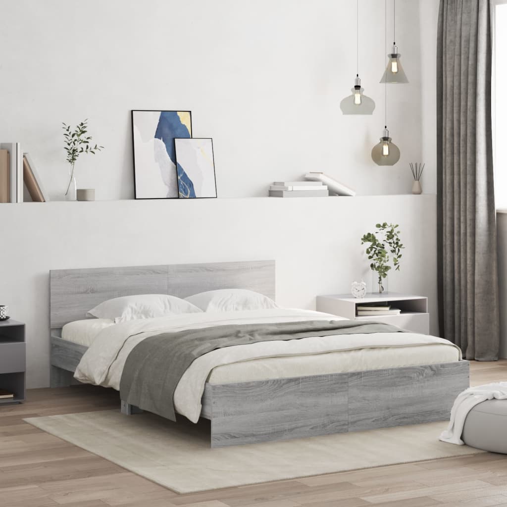 Bed Frame with Headboard Grey Sonoma 150x200 cm King Size