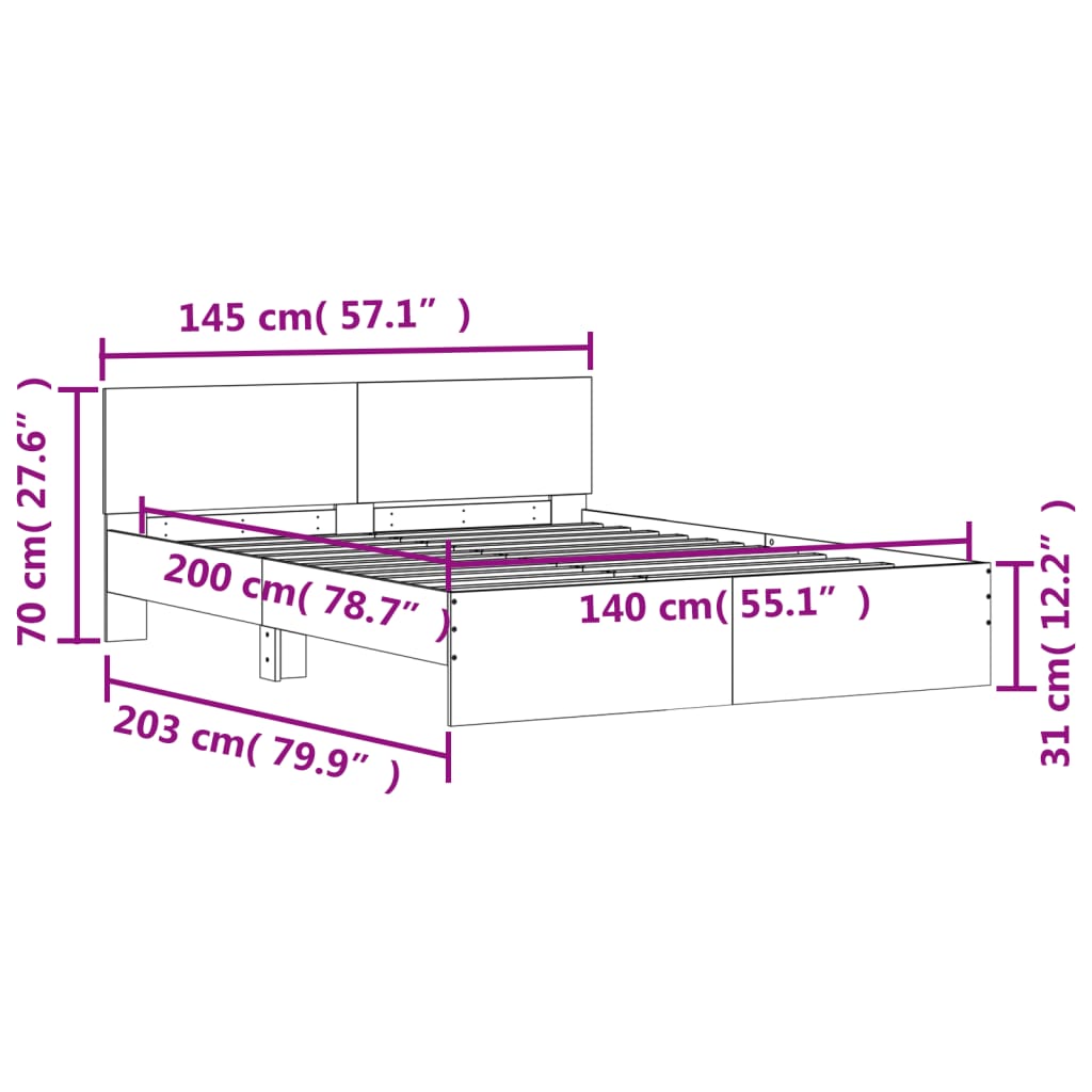 Bed Frame with Headboard Sonoma Oak 140x200 cm