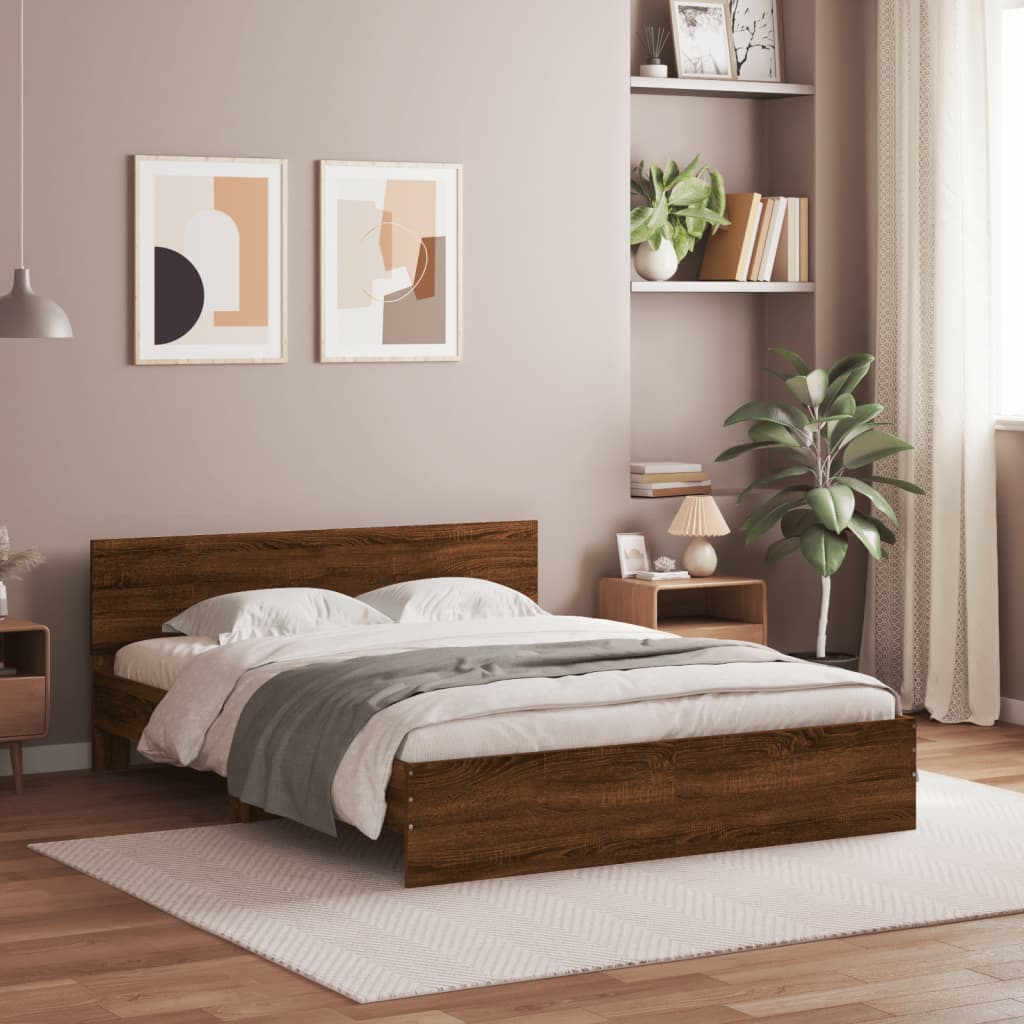 Bed Frame without Mattress Brown Oak 140x200 cm