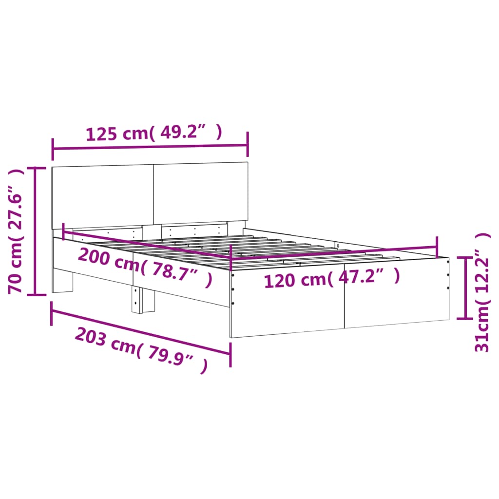 Bed Frame with Headboard Sonoma Oak 120x200 cm