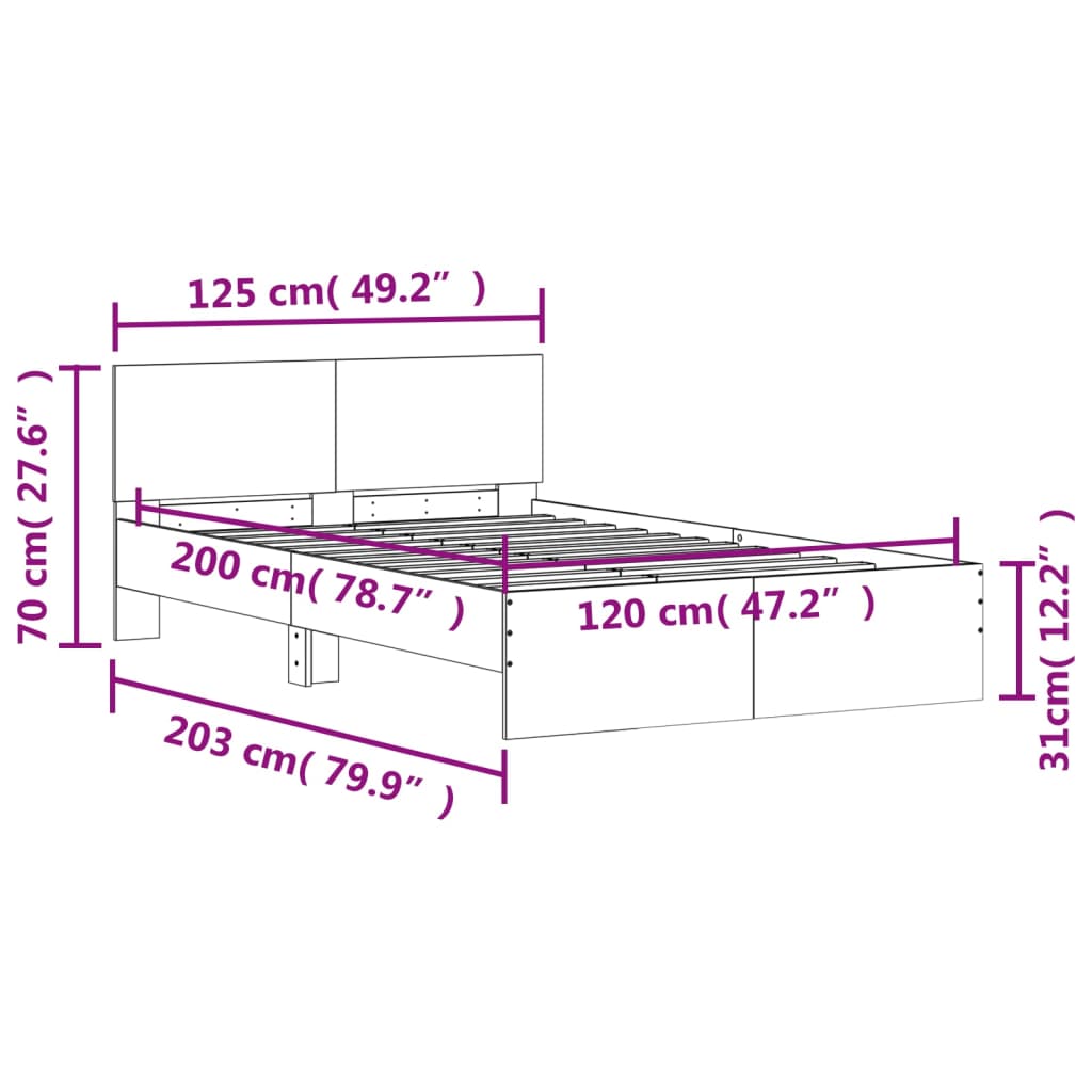 Bed Frame without Mattress Brown Oak 120x200 cm