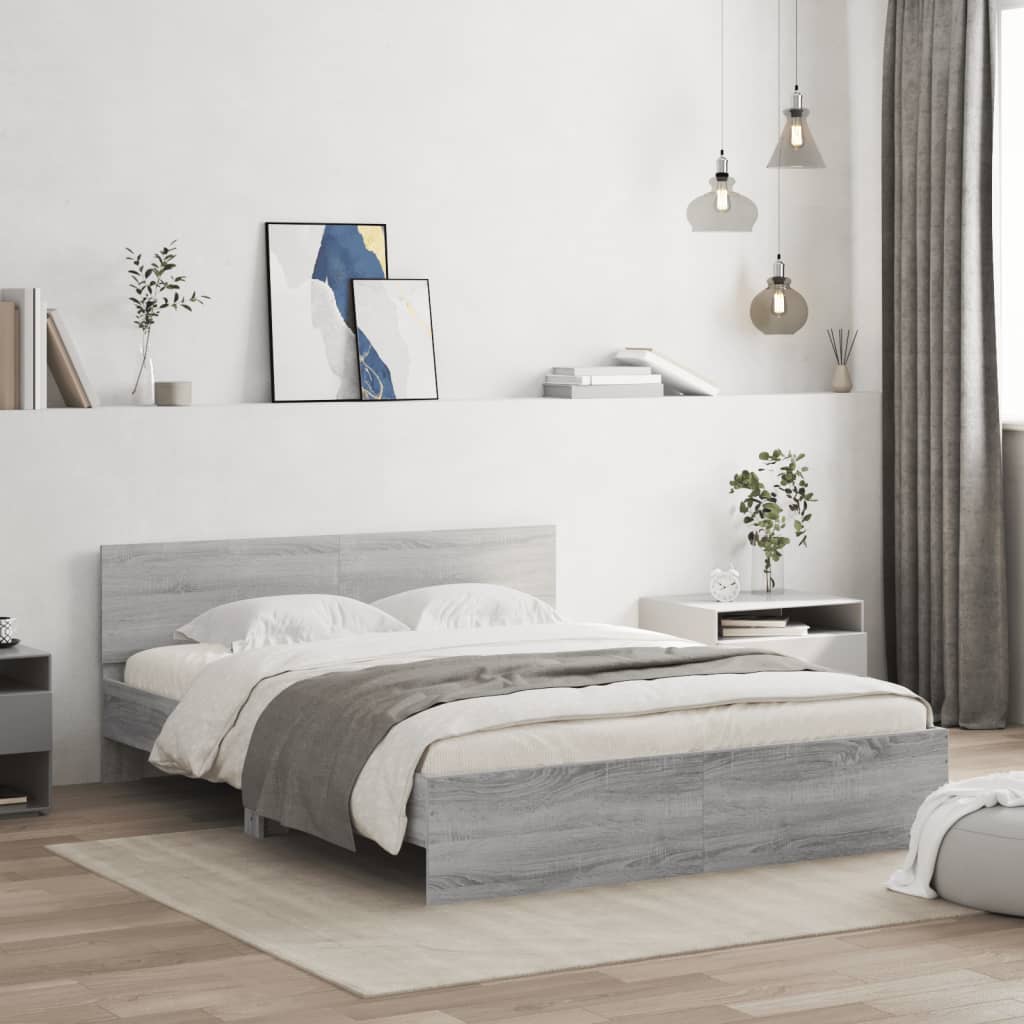 Bed Frame with Headboard Grey Sonoma 140x190 cm