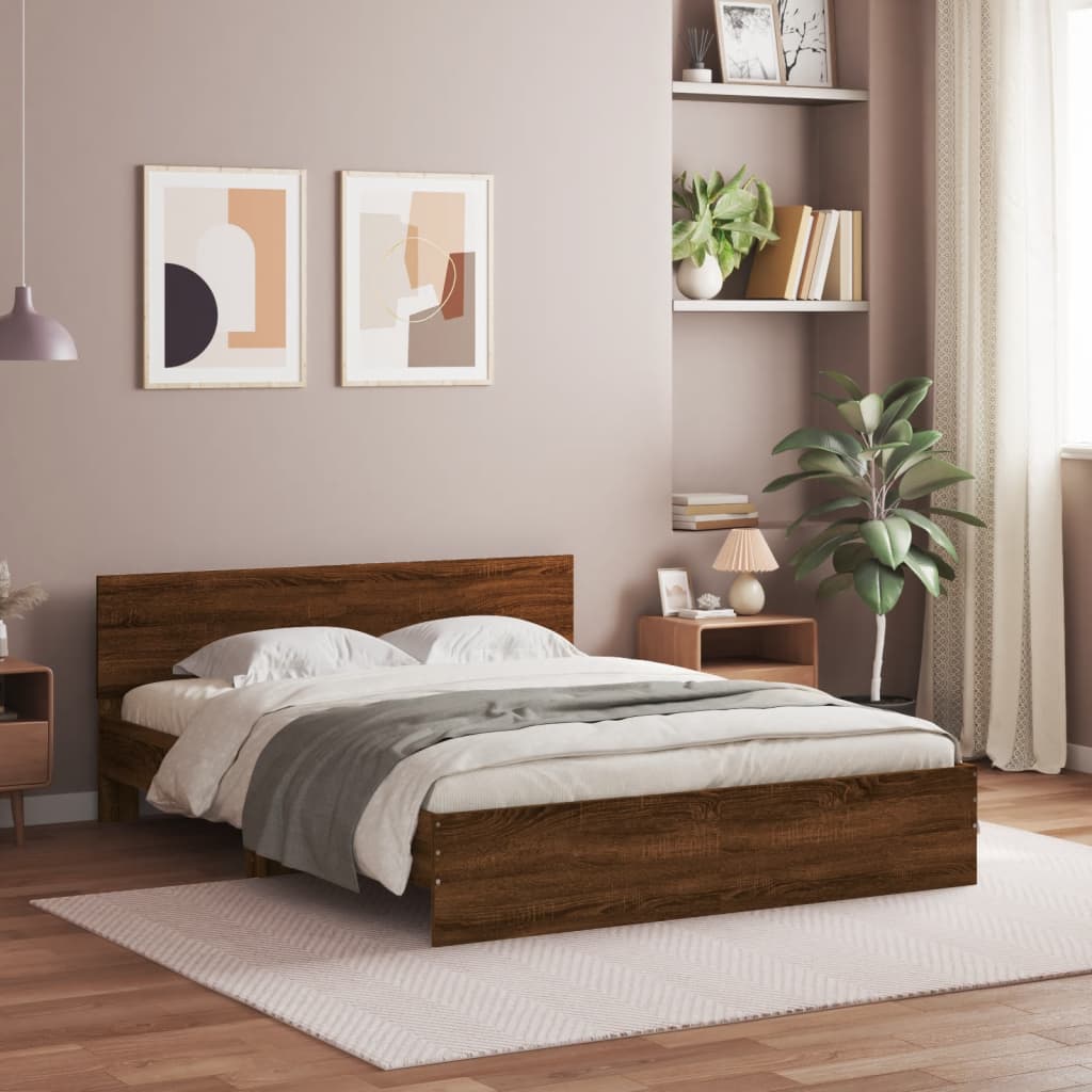 Bed Frame with Headboard Brown Oak 140x190 cm