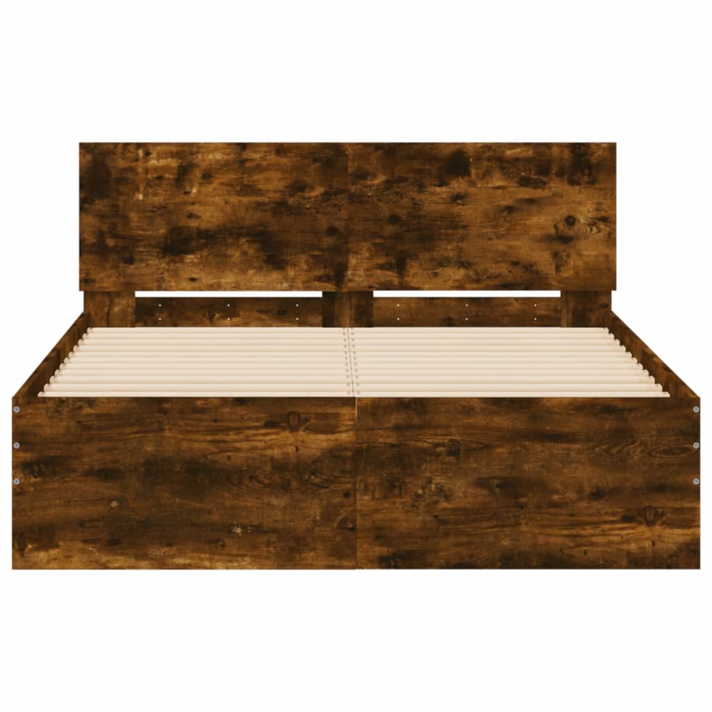 Bed Frame with Headboard Smoked Oak 135x190 cm Double