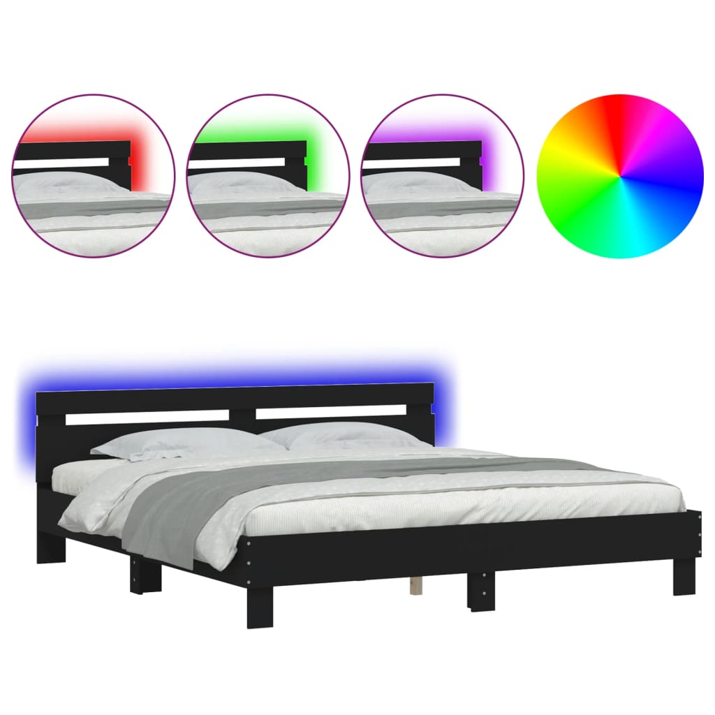 Bed Frame with LED without Mattress Black 200x200 cm