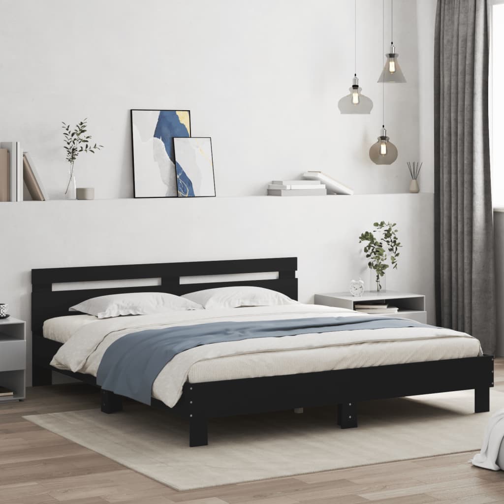 Bed Frame with LED without Mattress Black 200x200 cm