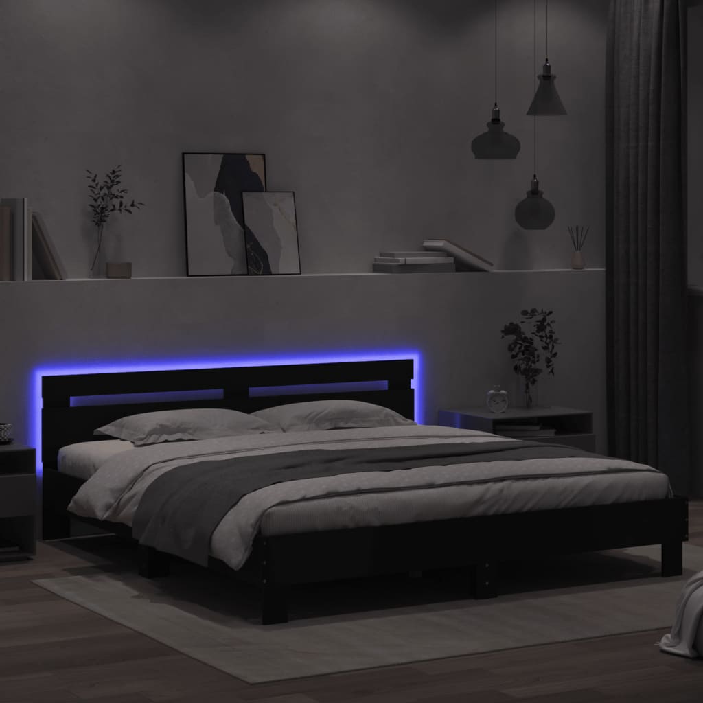 Bed Frame with LED without Mattress Black 200x200 cm