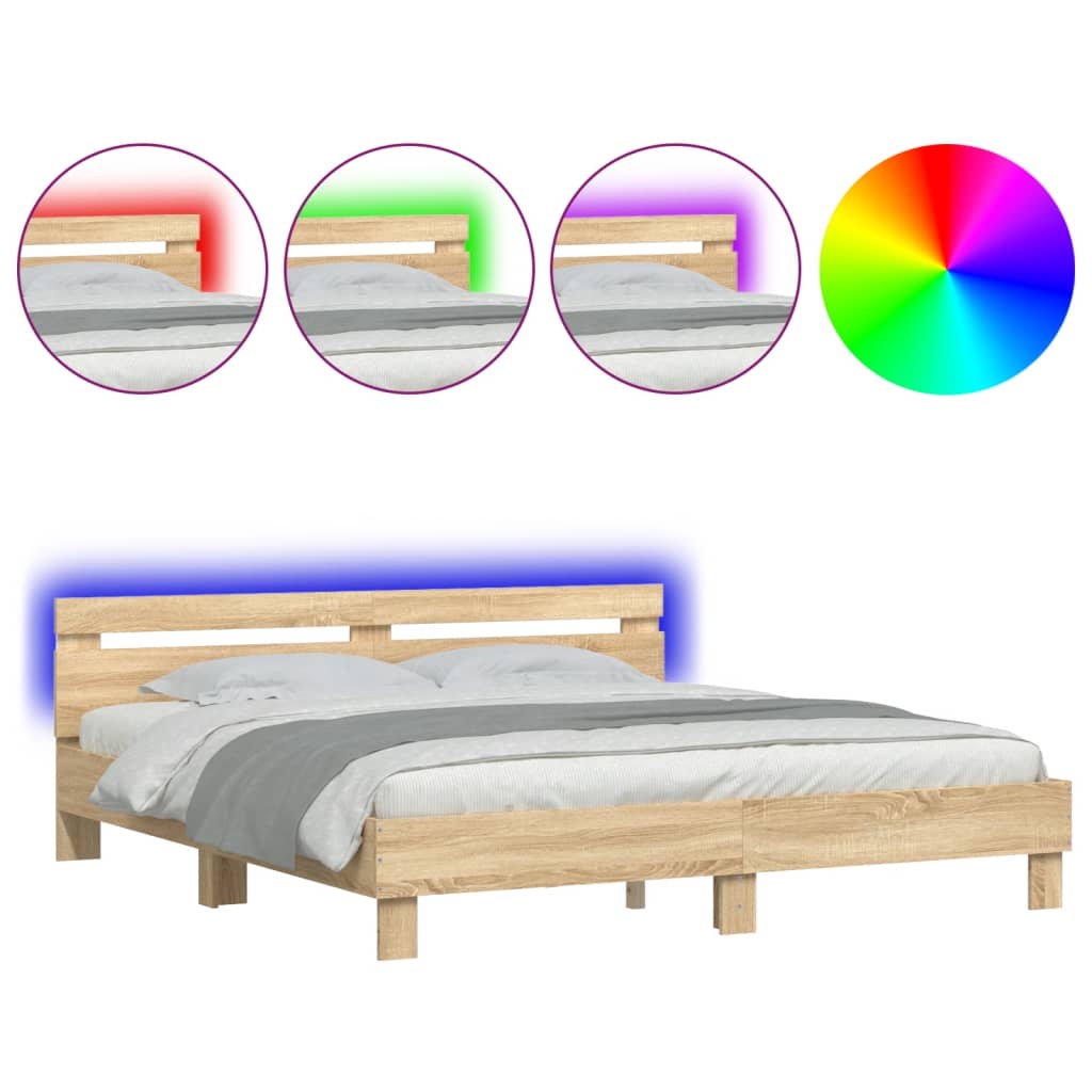 Bed Frame with LED without Mattress Sonoma Oak 200x200 cm