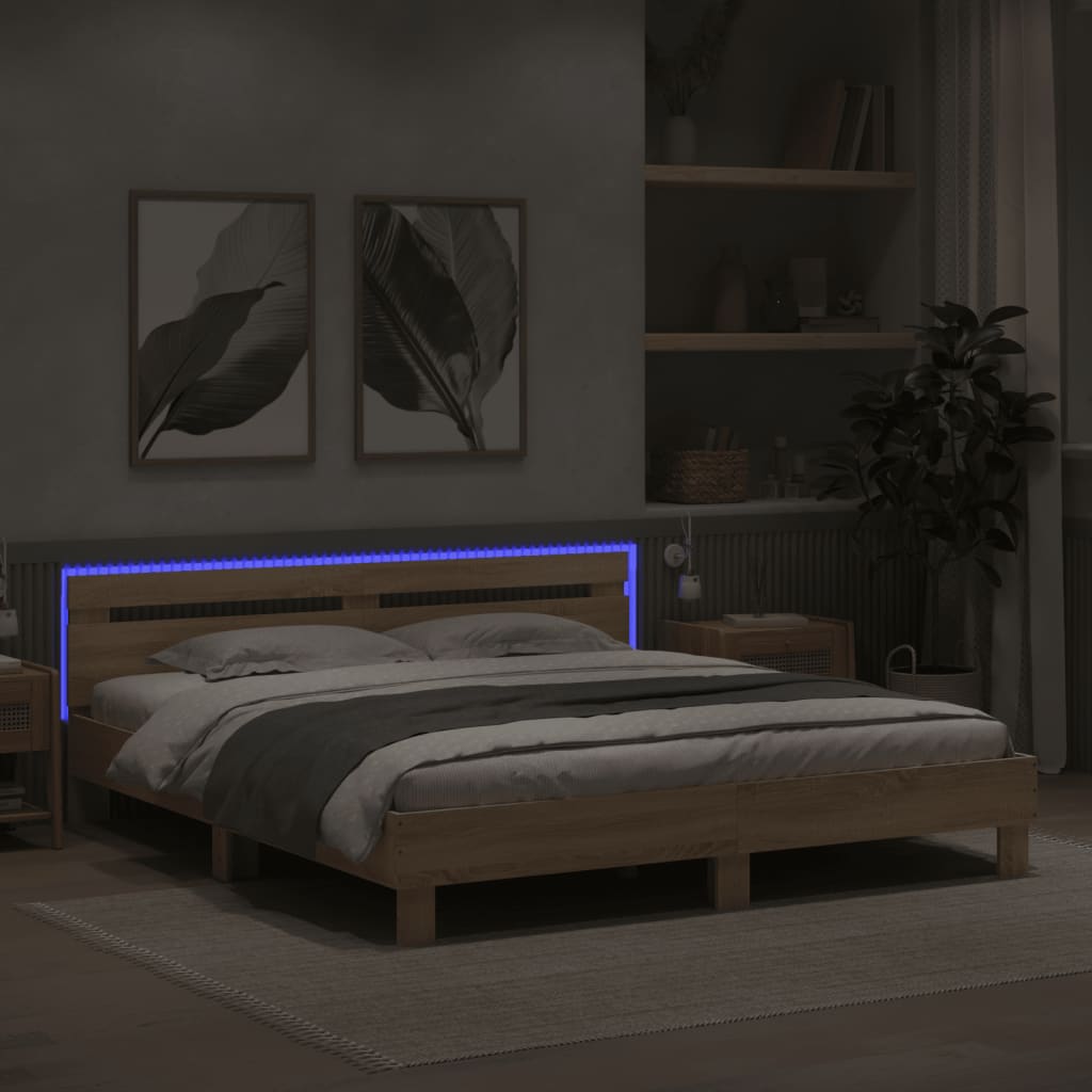 Bed Frame with LED without Mattress Sonoma Oak 200x200 cm