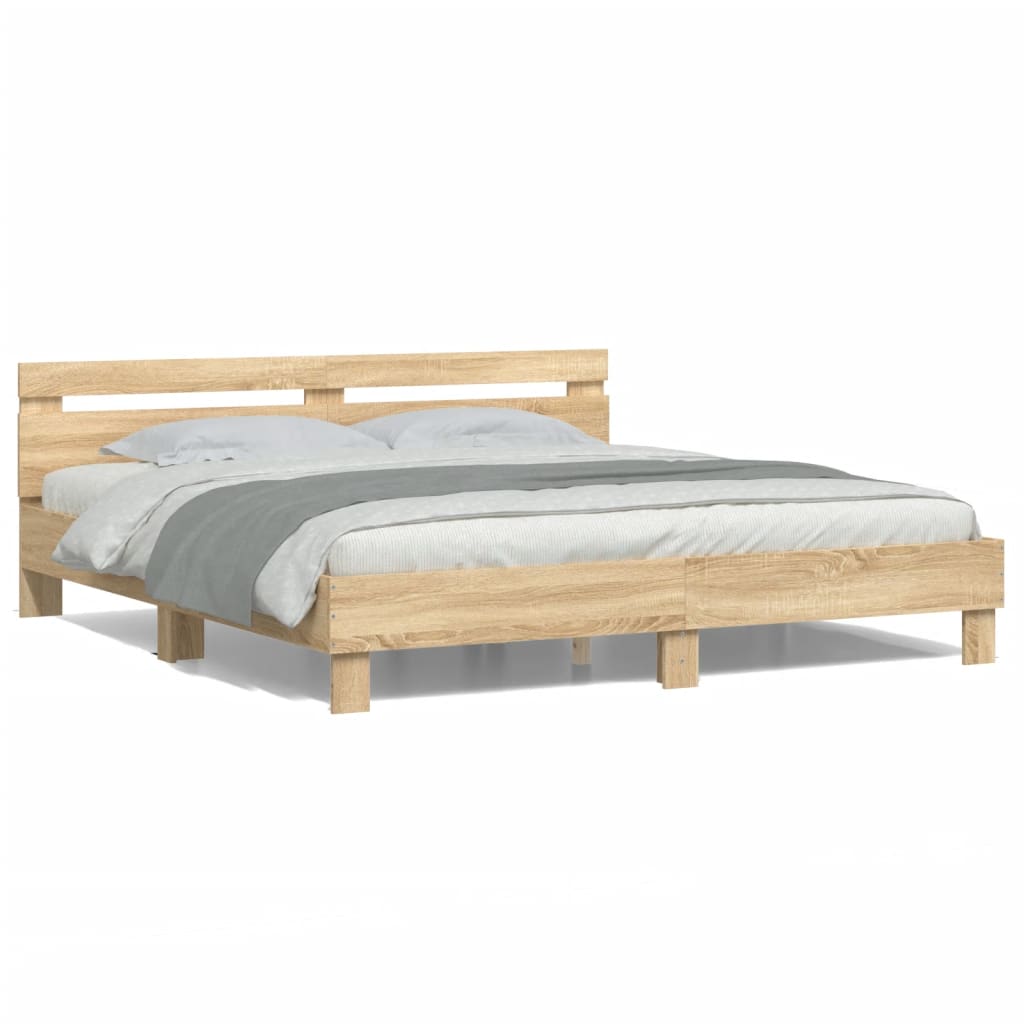 Bed Frame with LED without Mattress Sonoma Oak 200x200 cm