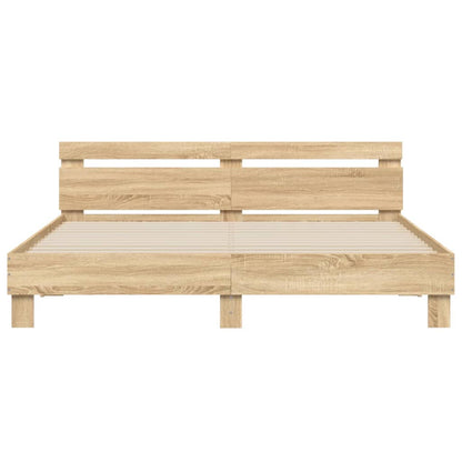 Bed Frame with LED without Mattress Sonoma Oak 200x200 cm