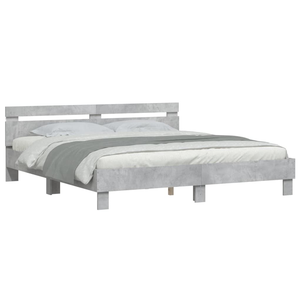 Bed Frame with Headboard and LED Concrete Grey 200x200 cm