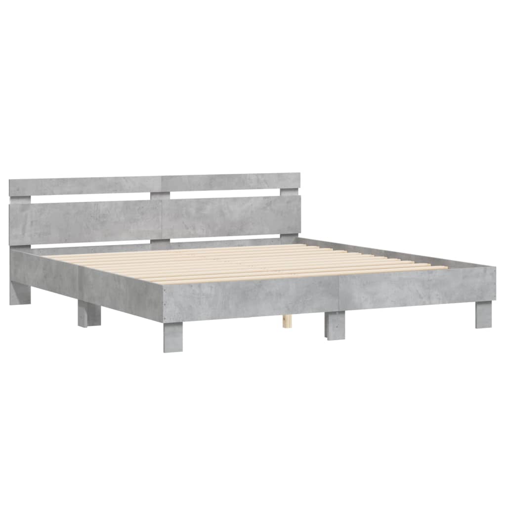 Bed Frame with Headboard and LED Concrete Grey 200x200 cm