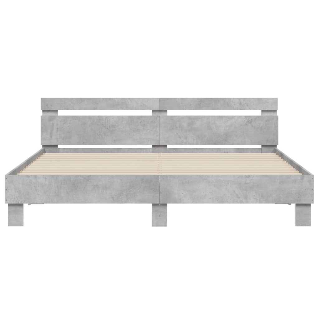 Bed Frame with Headboard and LED Concrete Grey 200x200 cm