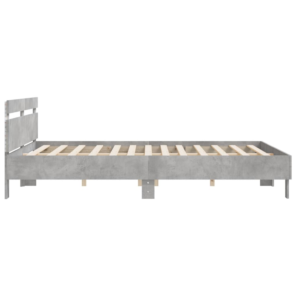 Bed Frame with Headboard and LED Concrete Grey 200x200 cm