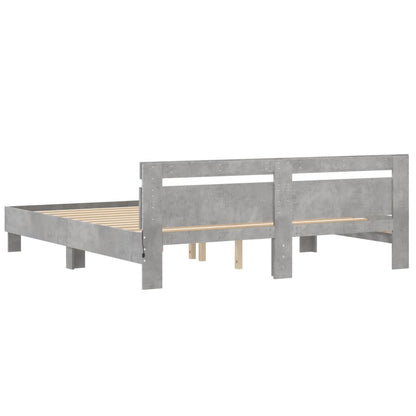 Bed Frame with Headboard and LED Concrete Grey 200x200 cm