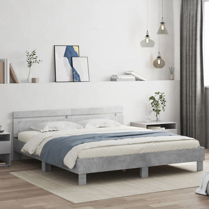 Bed Frame with Headboard and LED Concrete Grey 180x200 cm Super King Size