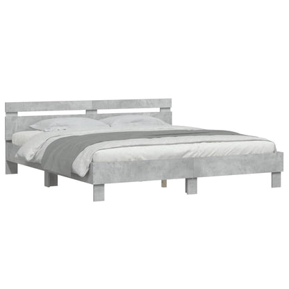 Bed Frame with Headboard and LED Concrete Grey 180x200 cm Super King Size