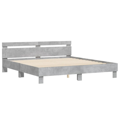 Bed Frame with Headboard and LED Concrete Grey 180x200 cm Super King Size