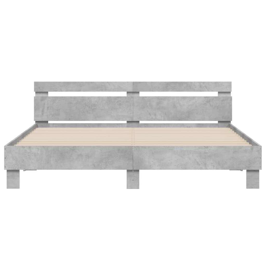 Bed Frame with Headboard and LED Concrete Grey 180x200 cm Super King Size