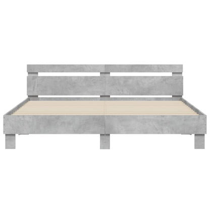 Bed Frame with Headboard and LED Concrete Grey 180x200 cm Super King Size