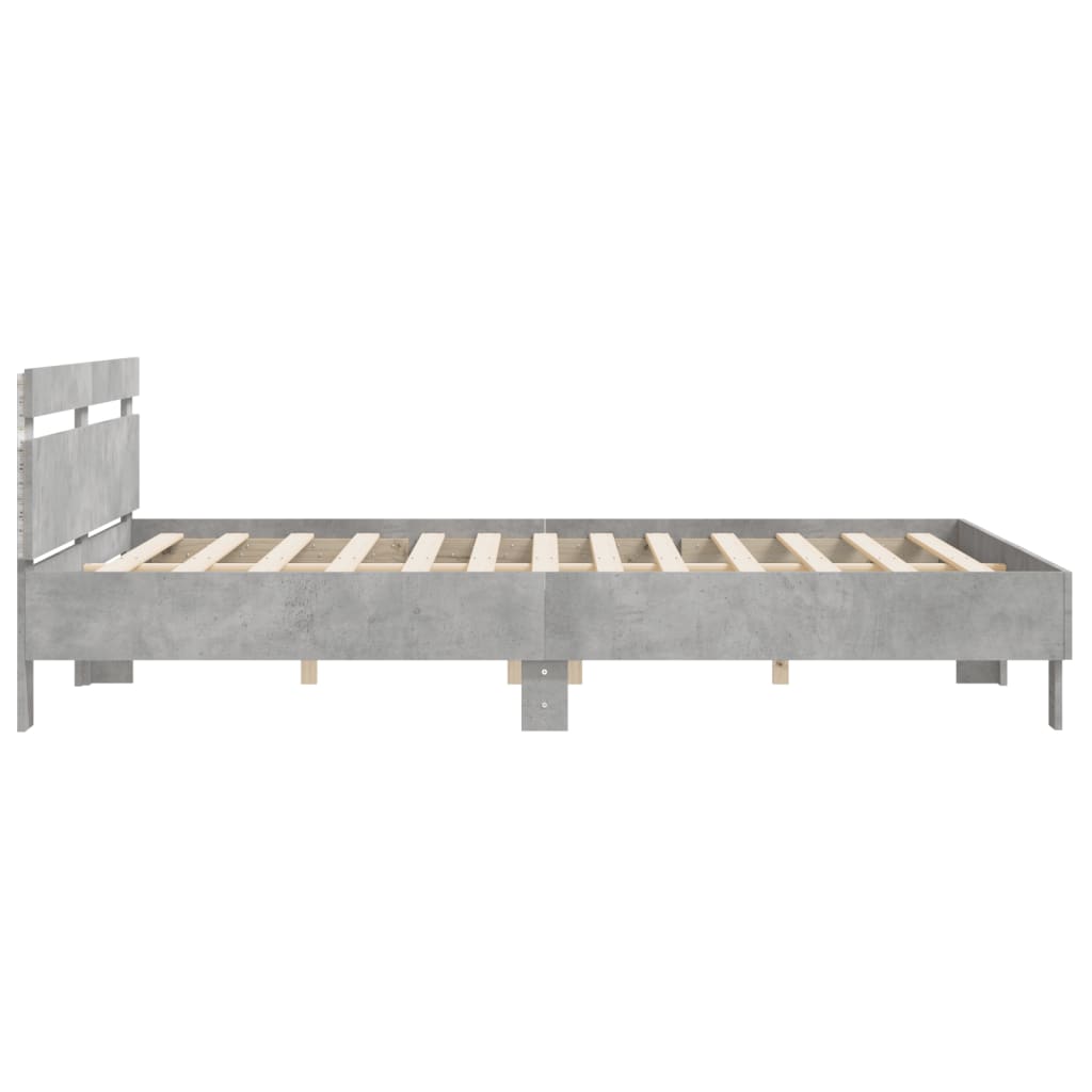 Bed Frame with Headboard and LED Concrete Grey 180x200 cm Super King Size