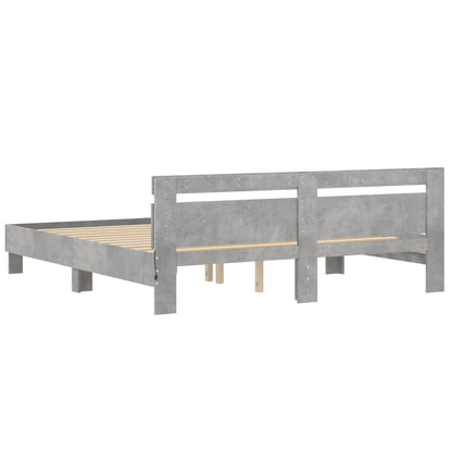 Bed Frame with Headboard and LED Concrete Grey 180x200 cm Super King Size