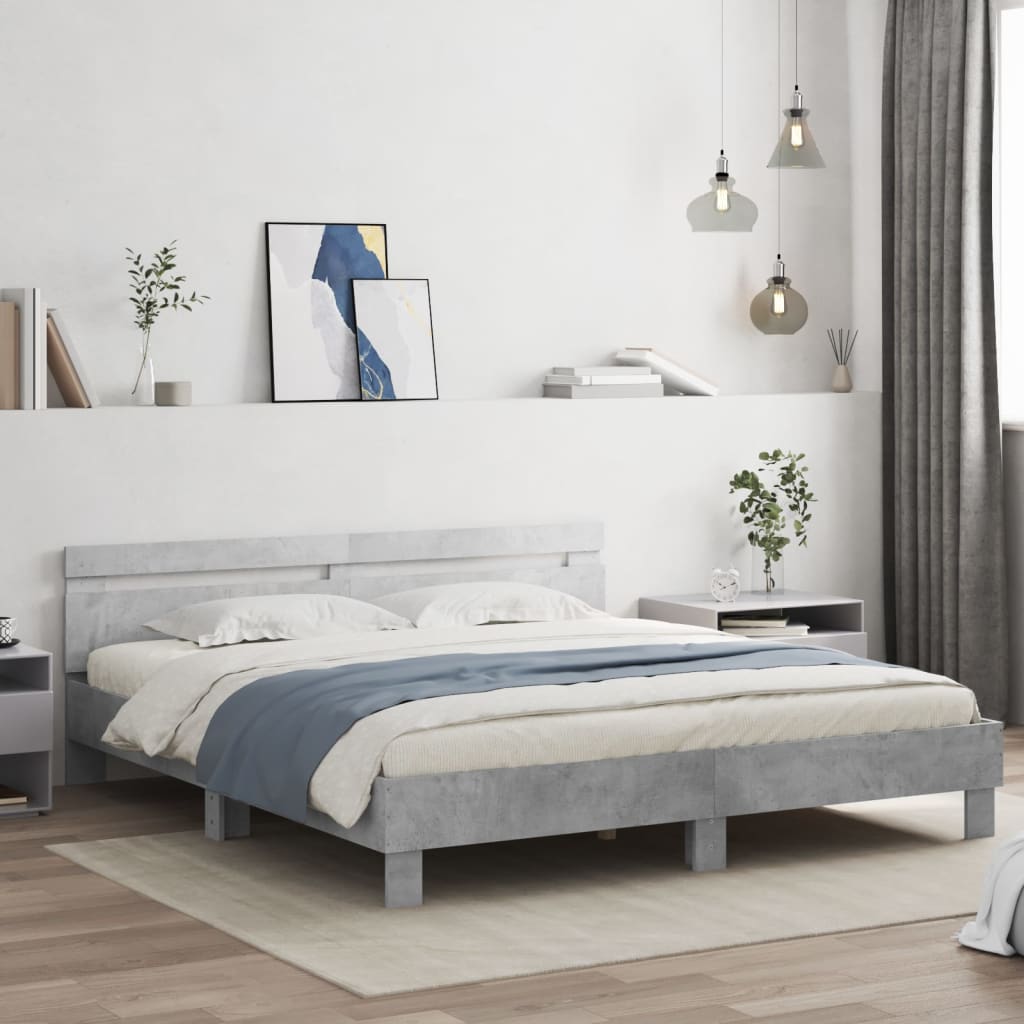 Bed Frame with LED without Mattress Concrete Grey 160x200 cm