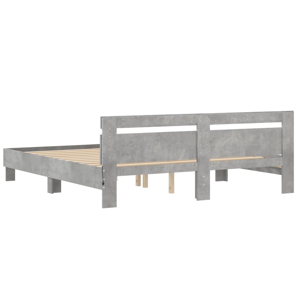 Bed Frame with LED without Mattress Concrete Grey 160x200 cm