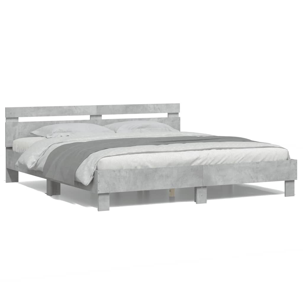 Bed Frame with LED without Mattress Concrete Grey 160x200 cm