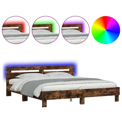 Bed Frame with LED without Mattress Smoked Oak 160x200 cm