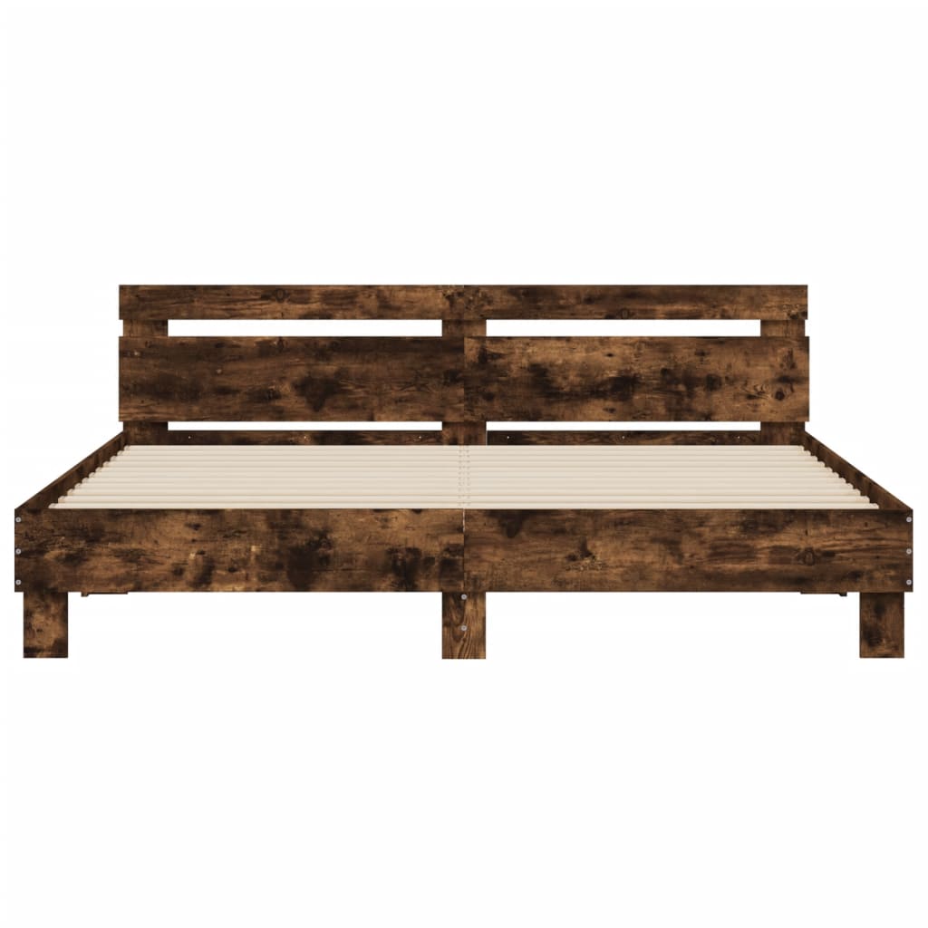 Bed Frame with LED without Mattress Smoked Oak 160x200 cm